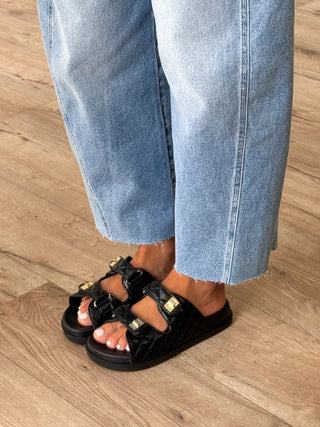 Quilted Velcro Slides | Black