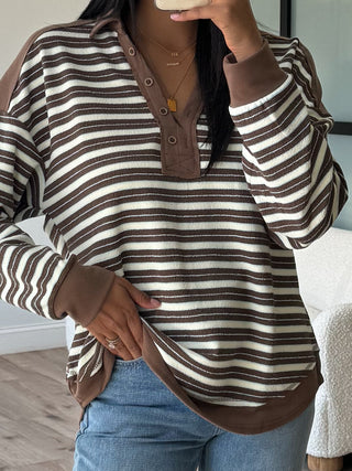 Stevie Striped Polo Sweater | Chocolate | RESTOCK