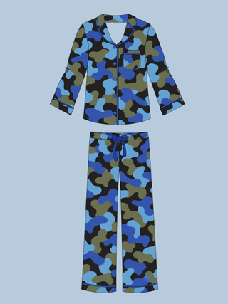 Blue Camo Women's Ribbed Pant Set | +Plus Available