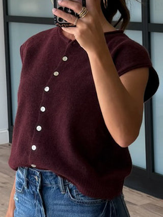 Elsie Button-Front Knit Vest | Merlot