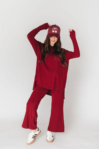 Ally Long Sleeve + Cropped Pants Set | Burgundy | +Plus Available