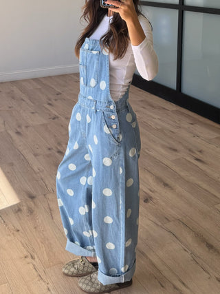 Dolly Dot Wide-Leg Overalls | Light Wash