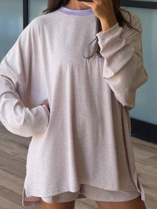 Easy Going Ribbed Stripe Pullover | Lilac