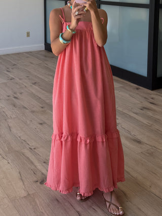 Orchard Peach Gingham Maxi Dress
