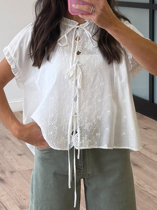 Lizbeth Front-Tie Eyelet Top