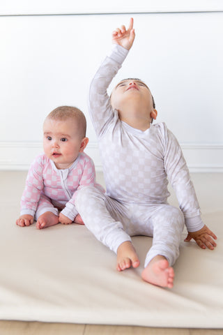 Checkered Sleep Onesie | Pale Pink | Tiny Talulah