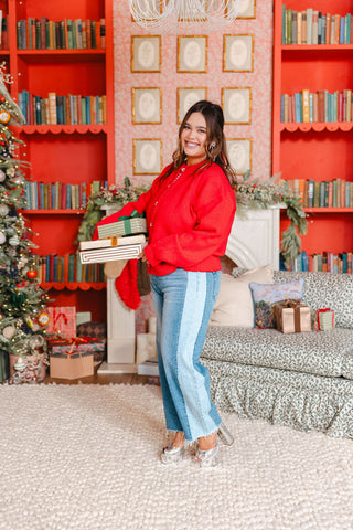 Poinsettia Plaid-Button Cardigan | +Plus Available