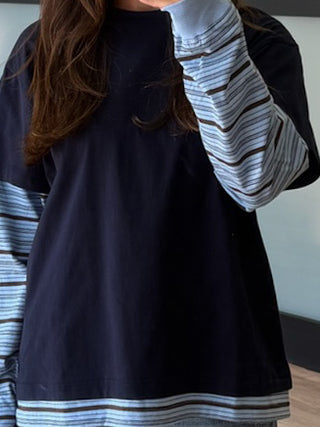 Boyfriend Layered Long Sleeve Tee | Navy