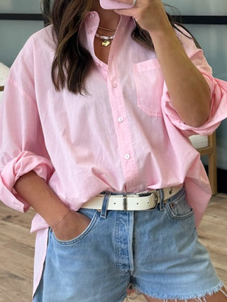 Poplin Cotton Button-Down Shirt | Pale Pink | RESTOCK
