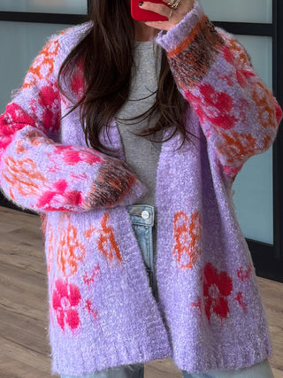 Kinslei Fuzzy Knit Cardigan | Lavender