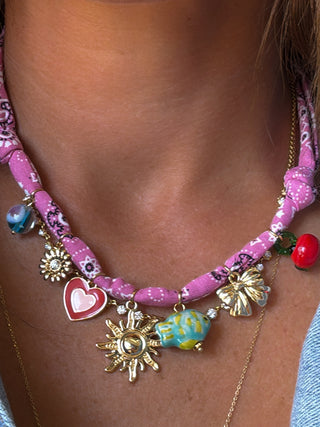 Bandana Charm Necklace | Pink