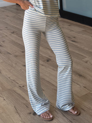 Miah Ribbed Knit Flare Pants | Pale Blue