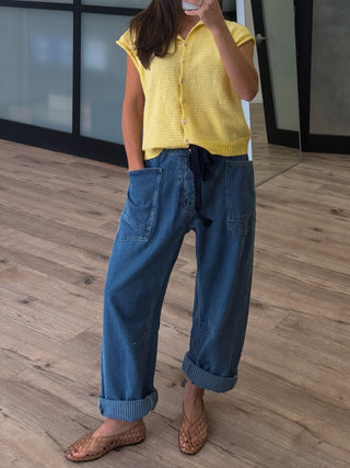 Zuri Button-Front Knit Top | Sunshine Stripe