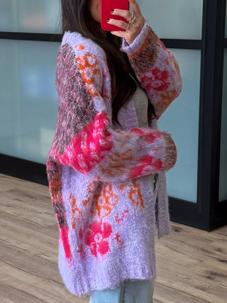 Kinslei Fuzzy Knit Cardigan | Lavender