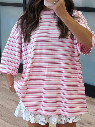 Santos Stripe Boyfriend Tee | Rose Kiss