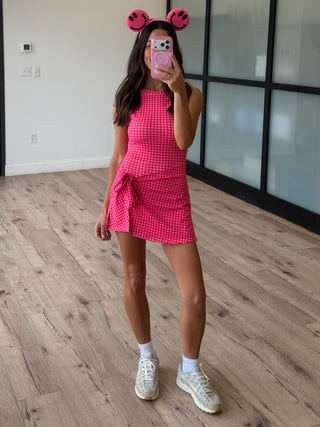 Gingham Active Wrap Romper | Strawberry