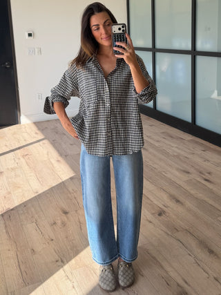 Archie Gingham Button-Down Blouse