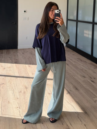 Double Up Oversized Long Sleeve Tee | Navy Lagoon | RESTOCK
