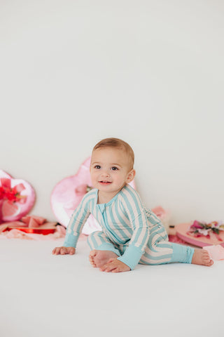 Candy Stripe Sleep Onesie | Blue | Tiny Talulah