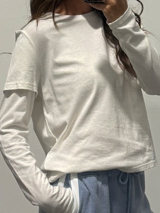 Simple Layered Long Sleeve Tee | White