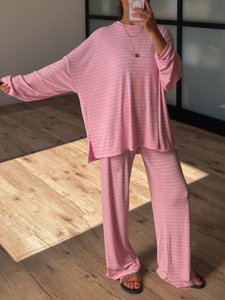 Homebody Stripe Ribbed Set | Pink | +Plus Available | PREORDER