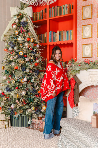 Eloise Bow Button Cardigan | Red