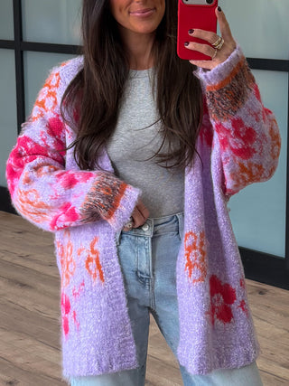 Kinslei Fuzzy Knit Cardigan | Lavender