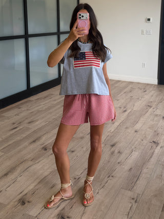 Gingham Leisure Relaxed Shorts | Cherry