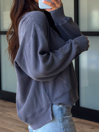 Banner Waffle Knit Top | Dusty Blue