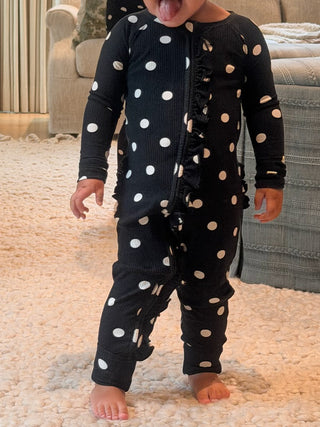 Polka Dot Ruffle Ribbed Zippy | Tiny Talulah