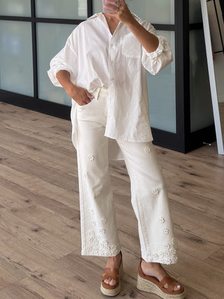Poplin Cotton Button-Down Shirt | White | RESTOCK