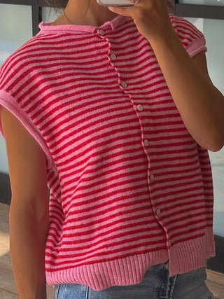 Zuri Button-Front Knit Vest | Rose Stripe