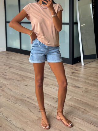 Raw Edge Cotton Tee | Taupe