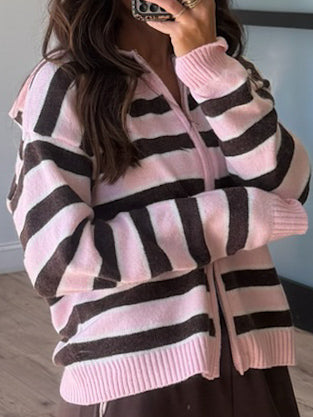 Aylia Zip-Up Knit Hoodie | Blush Truffle