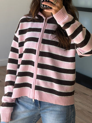 Aylia Zip-Up Knit Hoodie | Blush Truffle