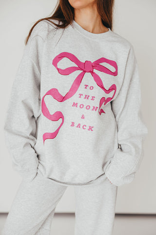 “To The Moon & Back” Bow Graphic Sweatshirt | +Plus Available | PRE-ORDER