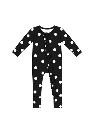 Polka Dot Ruffle Ribbed Zippy | Tiny Talulah