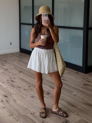 Cotton Scallop Hem Shorts
