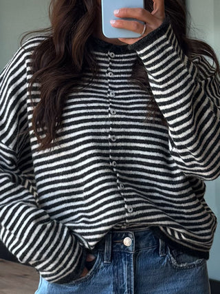 Isla Cardigan | Mini Striped Charcoal
