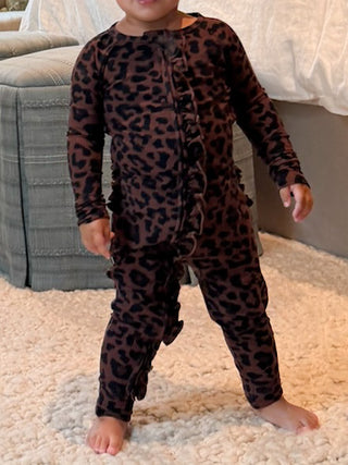 Leopard Ruffle Ribbed Zippy | Tiny Talulah