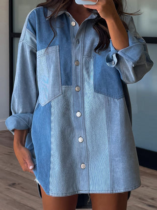 Bleu Denim Colorblock Shacket
