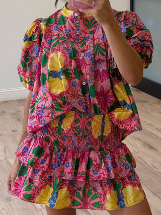 Copacabana Puff Sleeve Blouse | Tropical Passionfruit