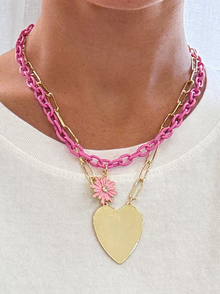 Chain Link Daisy Necklace | Pink | FINAL SALE