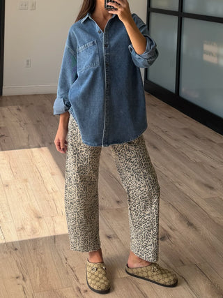 Roaming Wild Leopard Barrel Jeans