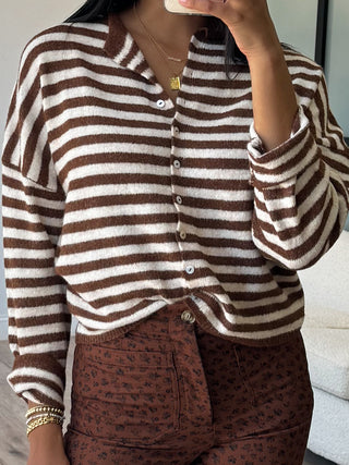 Isla Cardigan | Caramel Stripe | RESTOCK