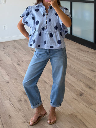 Posie Polka Dot Ruffle Top | Blue