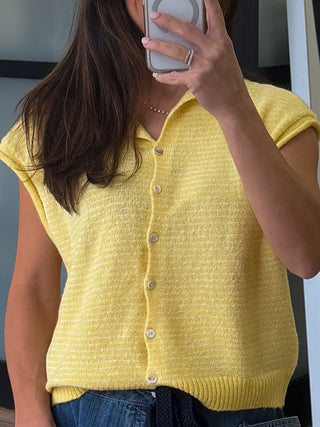 Zuri Button-Front Knit Top | Sunshine Stripe