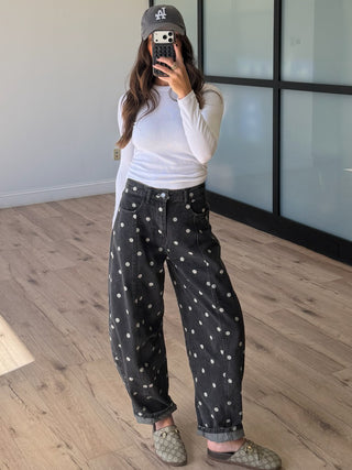 Lucy Polka Dot Barrel Jeans | Black
