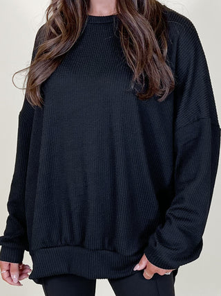 Comfy Ribbed Pullover | Black | +Plus Available | BLACK TUESDAY DOORBUSTER