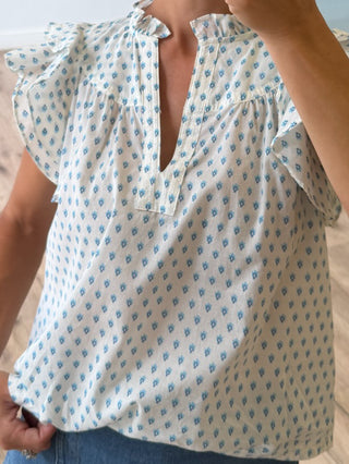 Flutter Sleeve Blouse | Delft Bloom
